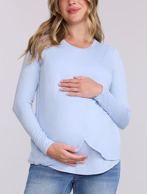 Crewneck Long Sleeve Draped Nursing Tee