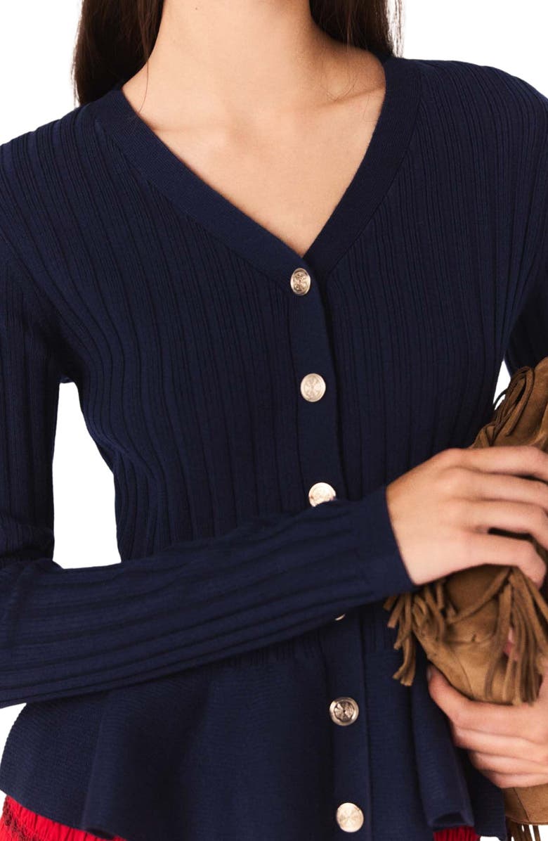 maje Peplum waist cardigan, Alternate, color, 