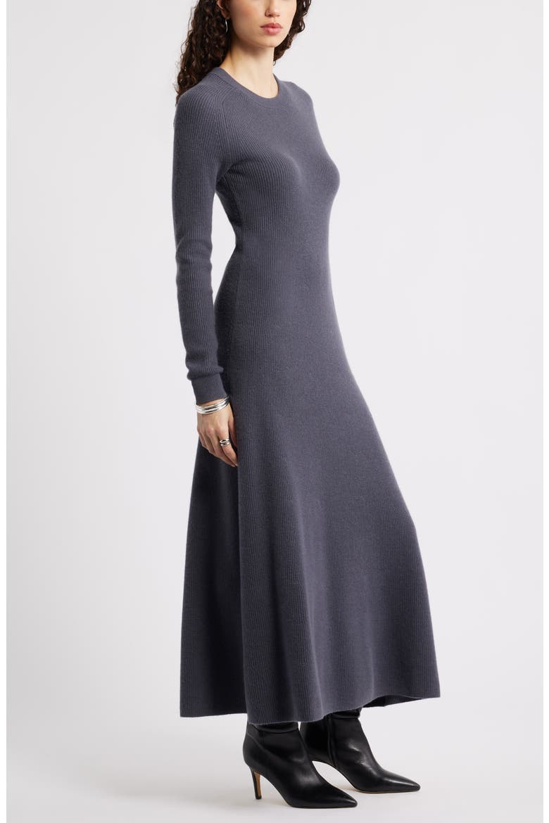Long Sleeve Wool & Cashmere Rib Maxi Dress, Alternate, color, GREY AGATE