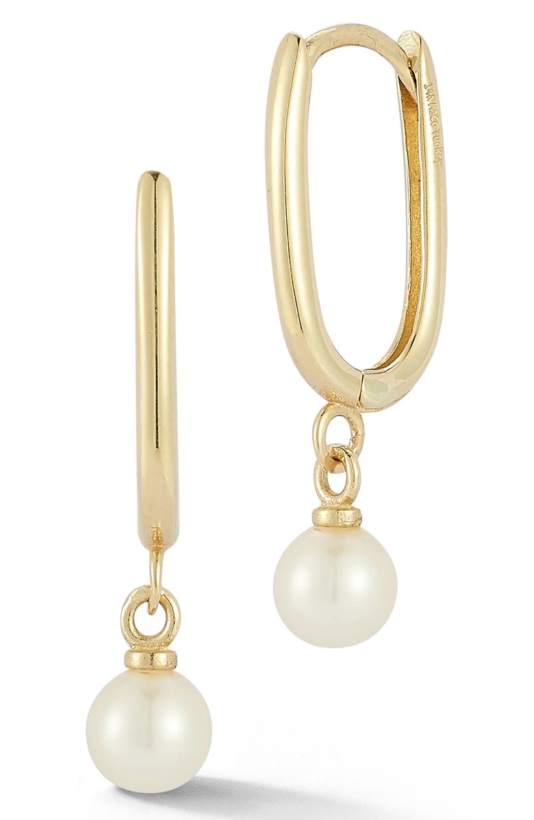 Ember Fine Jewelry 14K Gold Cultured Pearl Huggie Hoop Earrings, Main, color, Gold