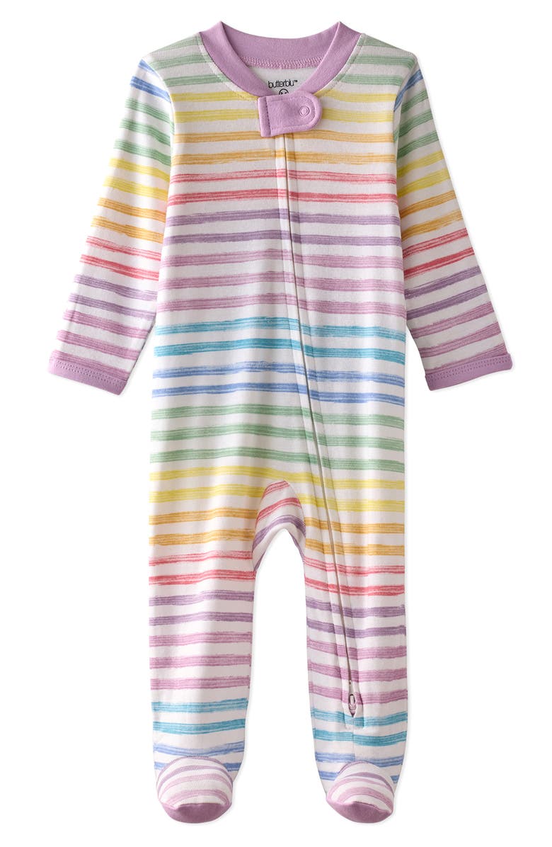 BUTTERBLU Scout One-Piece Organic Cotton Pajamas, Main, color, Sunny Pink Rainbow