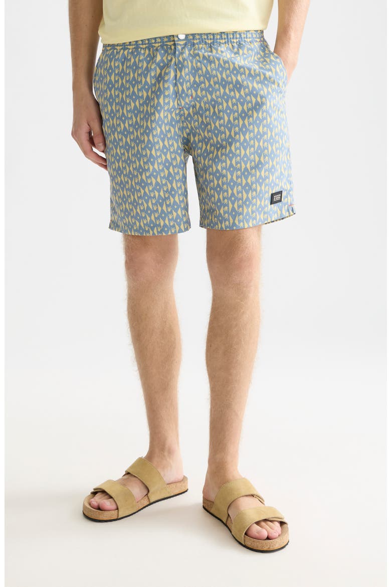 Geo Print Midlength Swim Trunks, Main, color, CACTUS STRIPE INFINITY