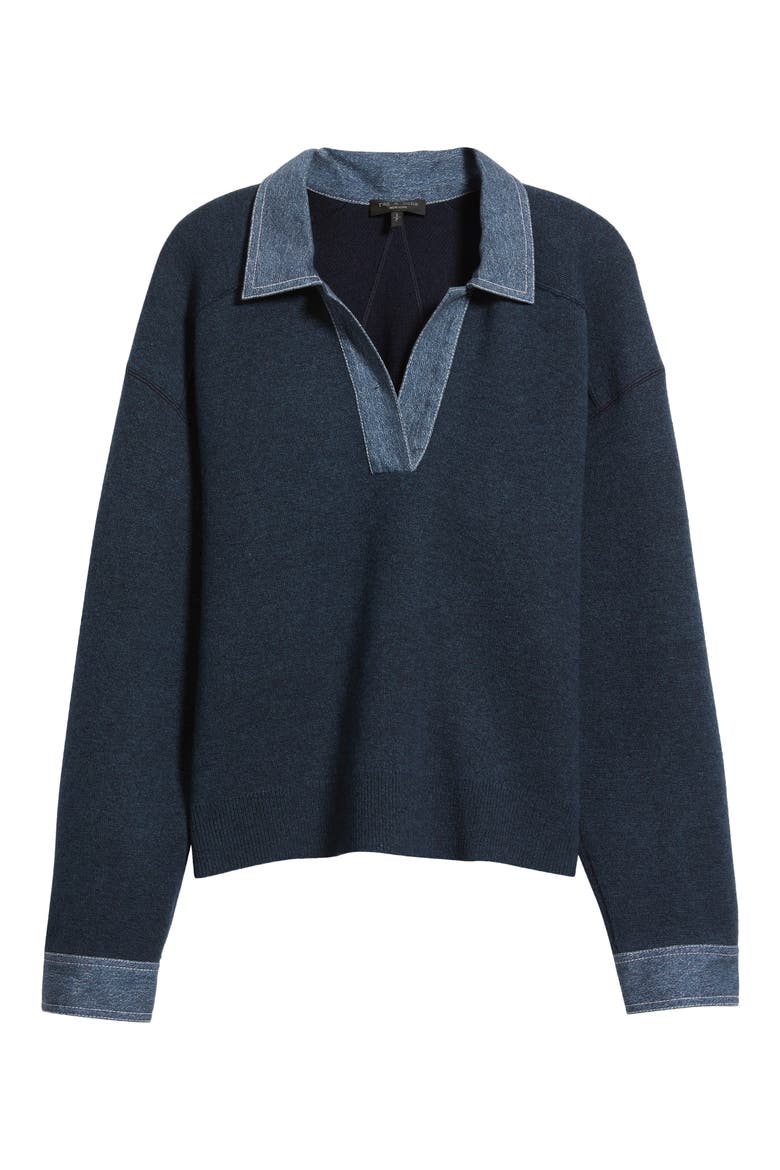 Marie Denim Polo Sweater, Alternate, color, DENIM