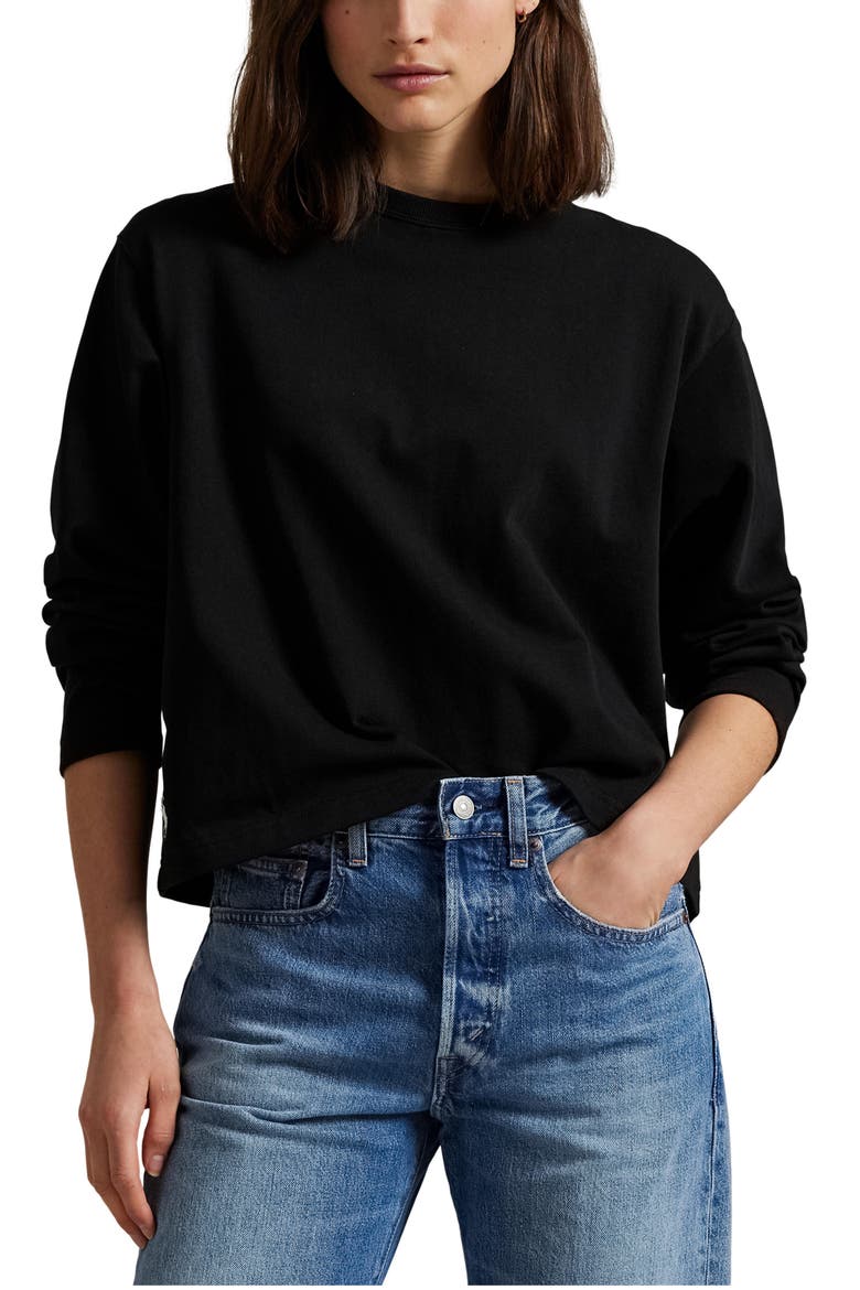 Long Sleeve Cotton T-Shirt, Main, color, POLO BLACK