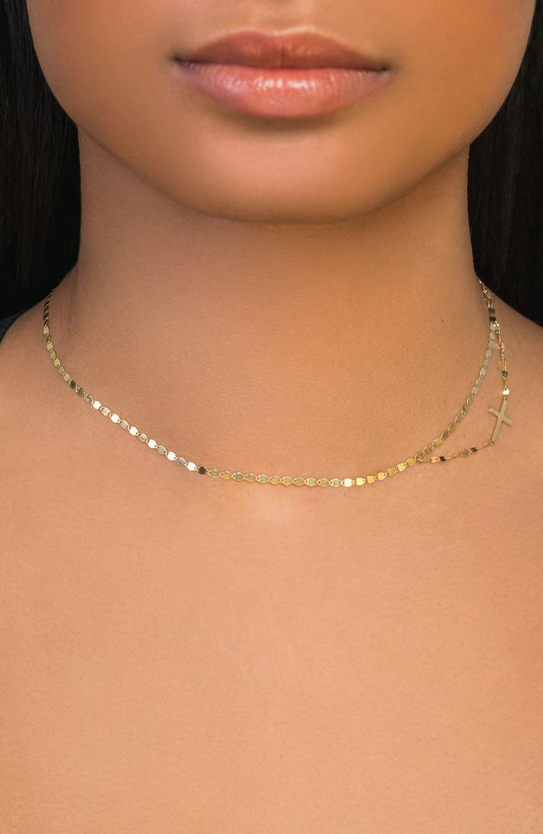LANA Jewelry Double Strand Side Cross Necklace, Alternate, color, 