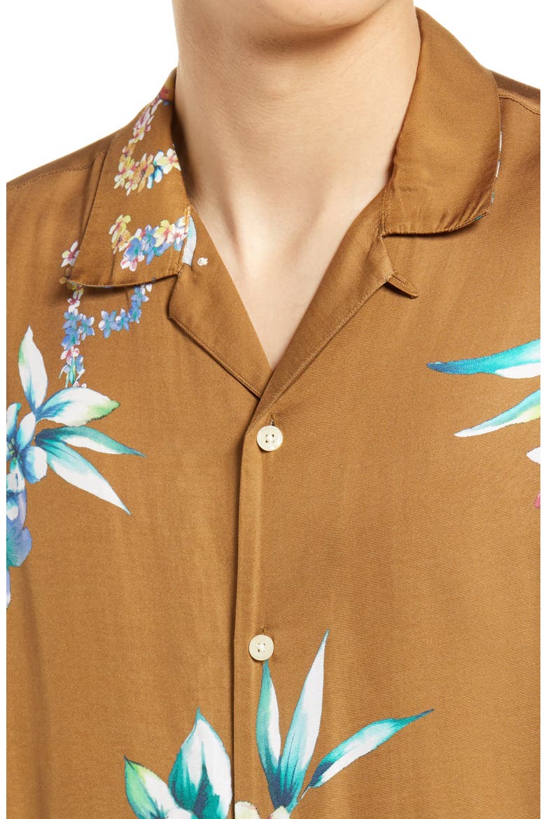 Hana Floral Short Sleeve Button-Up Camp Shirt, Alternate, color, SANTO BROWN