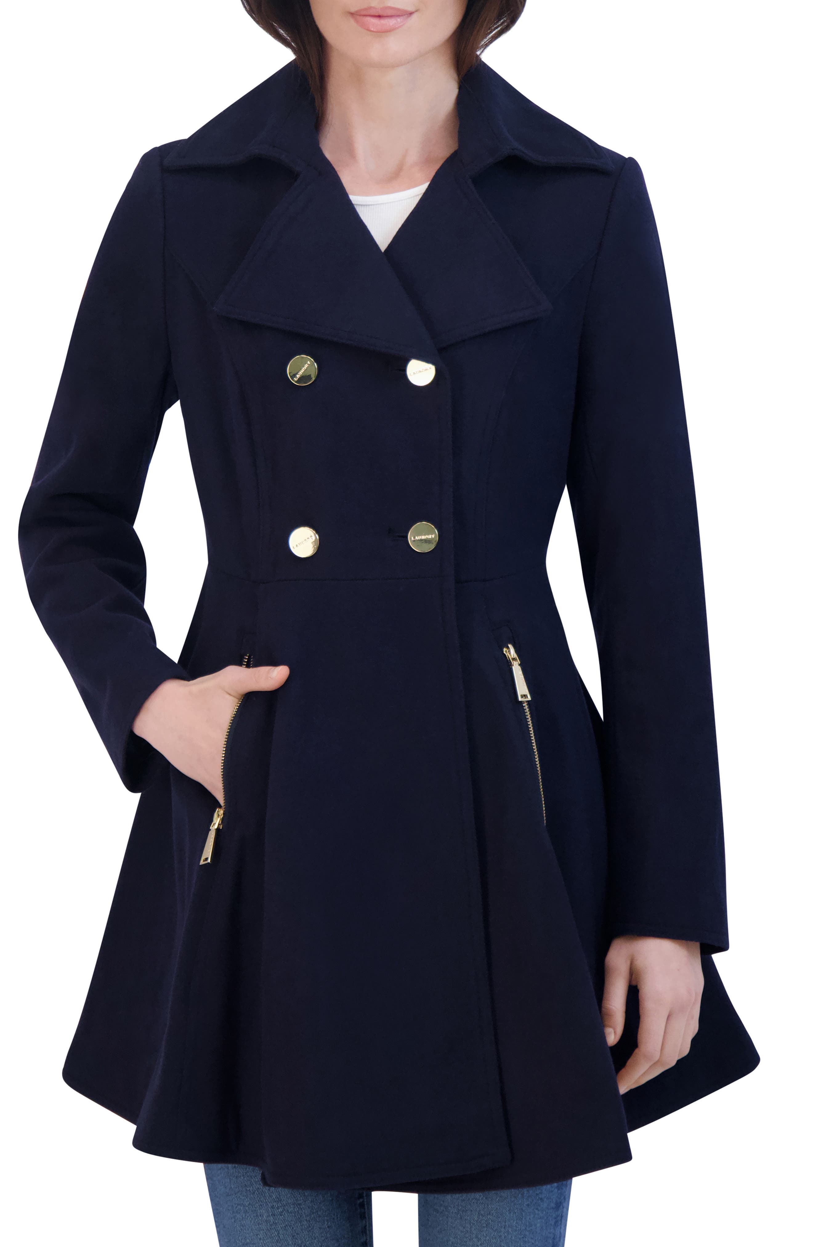 Laundry by Shelli Segal Double Breasted Fit & Flare Wool Blend Coat
