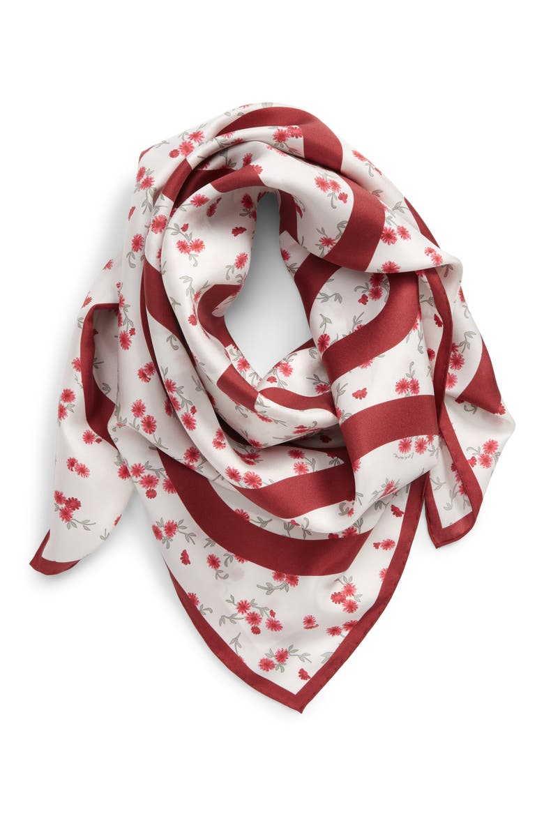 Anagram Floral Silk Scarf, Alternate, color, RED
