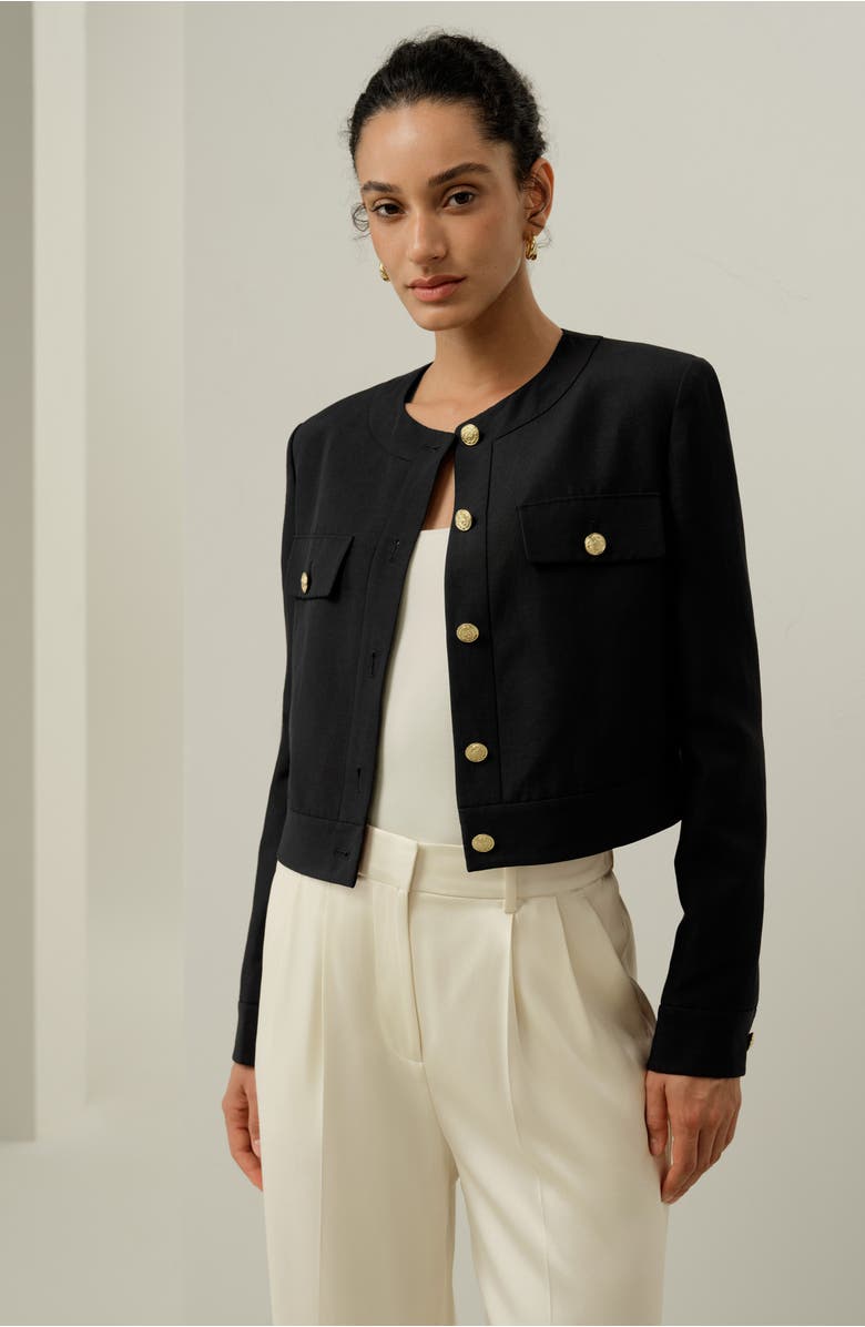 Lilysilk Mara Jacket in Silk Linen, Alternate, color, Black