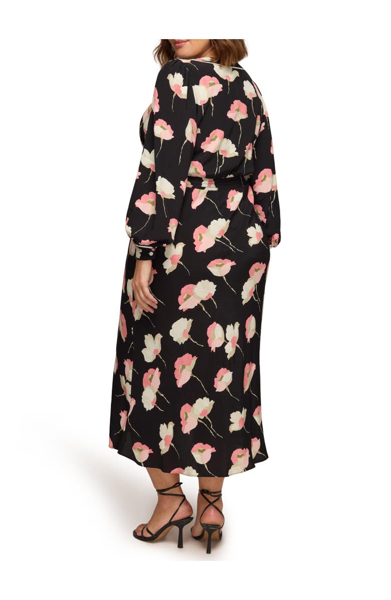 Live Unlimited Floral Print Piping Detail Dress, Alternate, color, Black