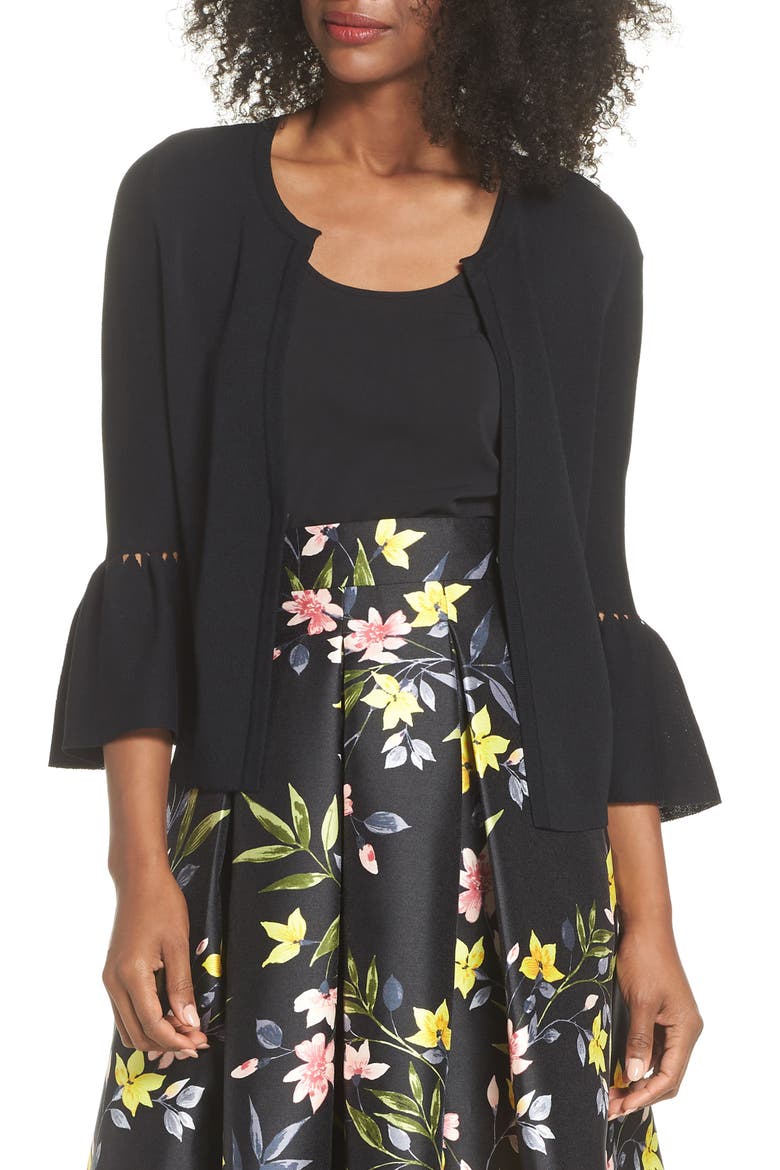 Bell Sleeve Cardigan, Main, color, BLACK