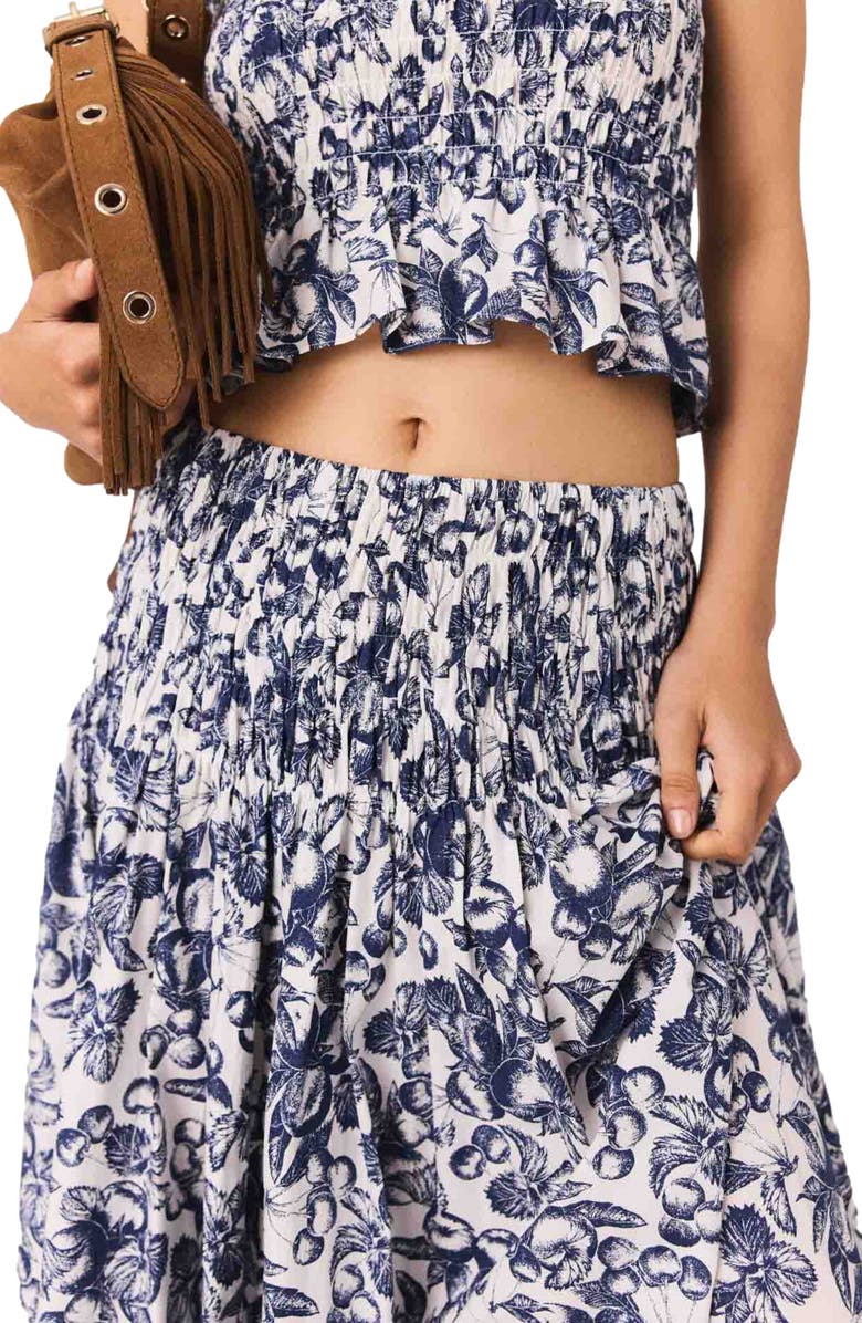 maje Fruit print maxi skirt, Alternate, color, Blue Fruits Print