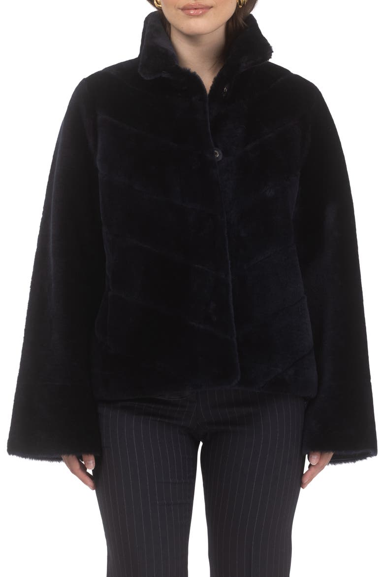 Genuine Shearling Reversible Chevron Jacket and Horizontal Bottom, Main, color, NAVY/NAVY