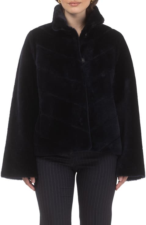 Genuine Shearling Reversible Chevron Jacket and Horizontal Bottom