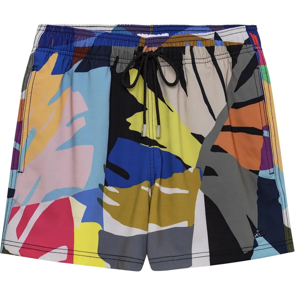 Le Club Resortwear 4.25" Le Club 4 Way Stretch Mens Swim Trunk In Black/multi