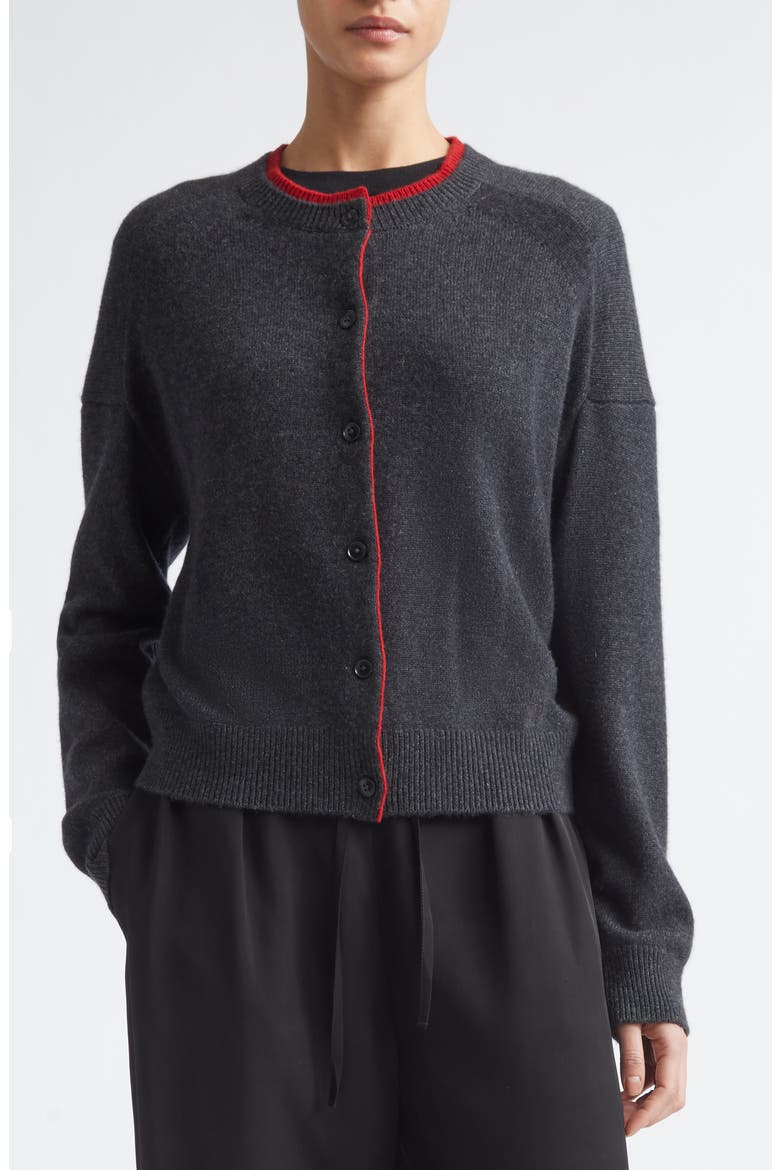 Nicola Contrast Cardigan, Main, color, CHARCOAL/ RED