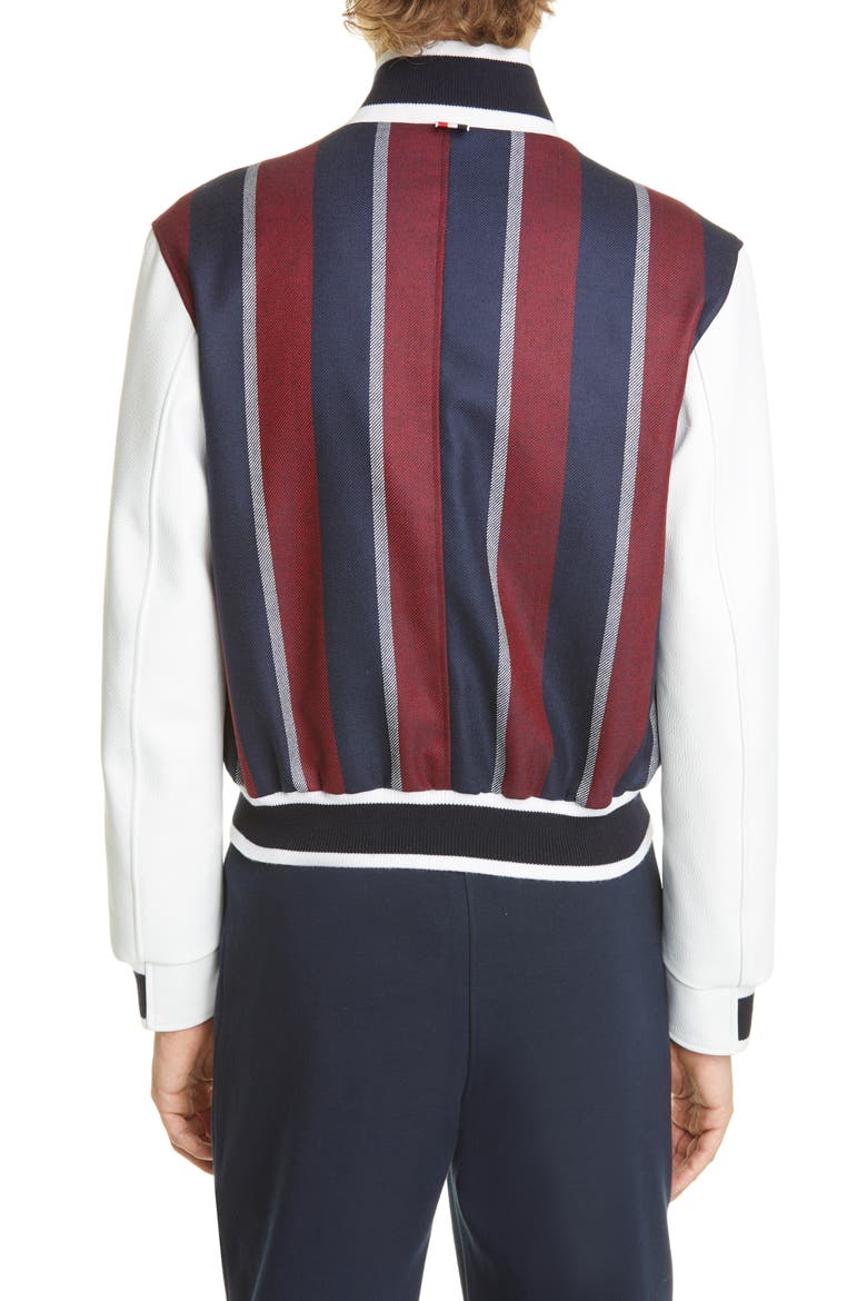 Stripe Wool & Deerskin Leather Bomber Jacket (Nordstrom Exclusive), Alternate, color, Red/White/Blue