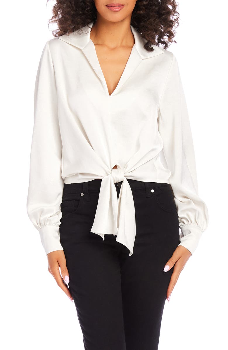 Karen Kane Tie Front Satin Top, Main, color, 
