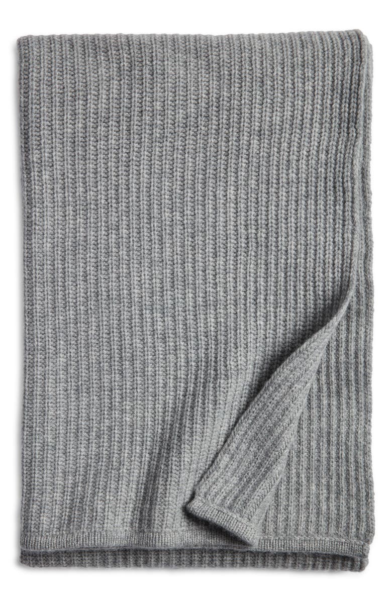 Nordstrom Rib Wool & Cashmere Throw Blanket, Main, color, Grey Dove Heather