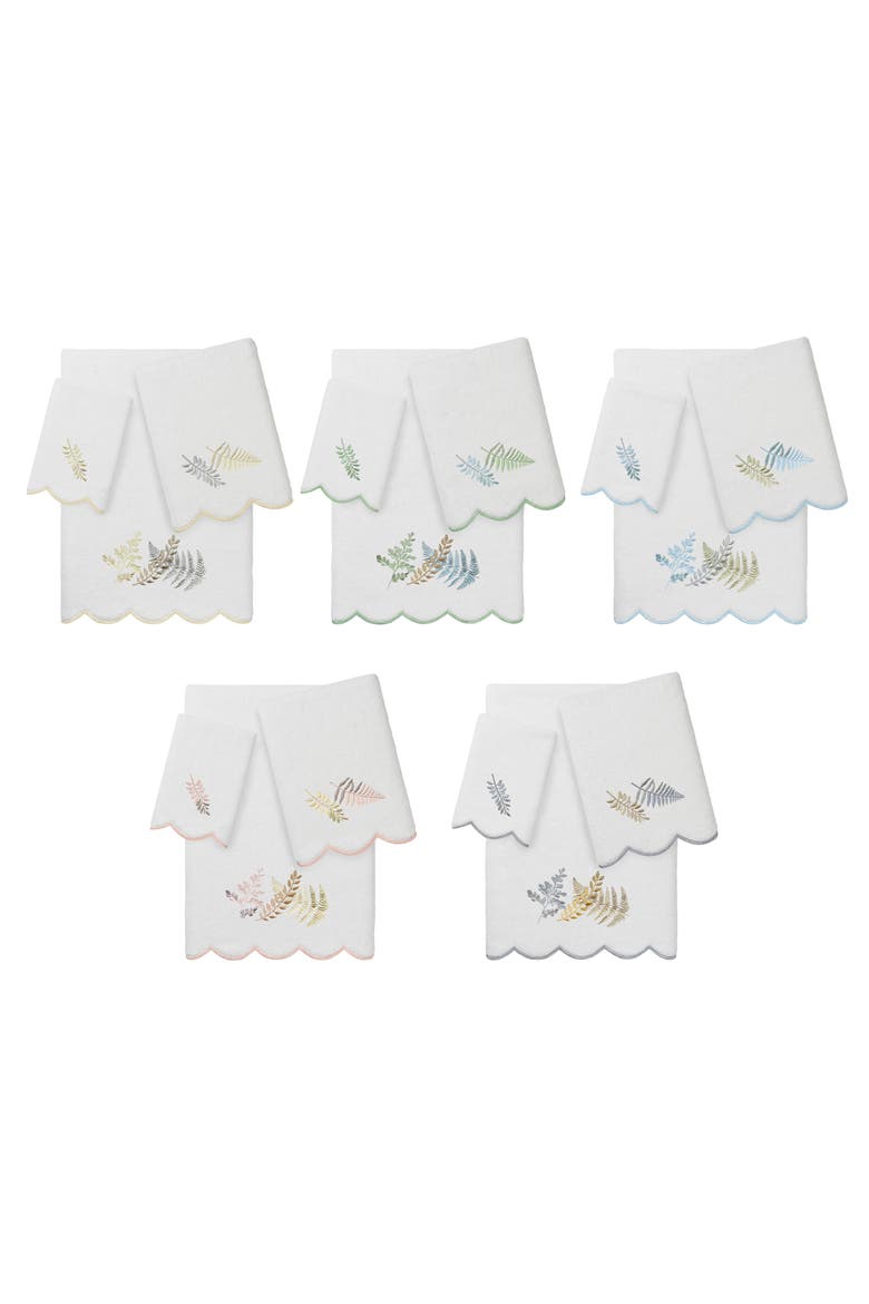 Fern Toss Scallop 3-Piece Towel Set, Alternate, color, WHITE/ BLUE