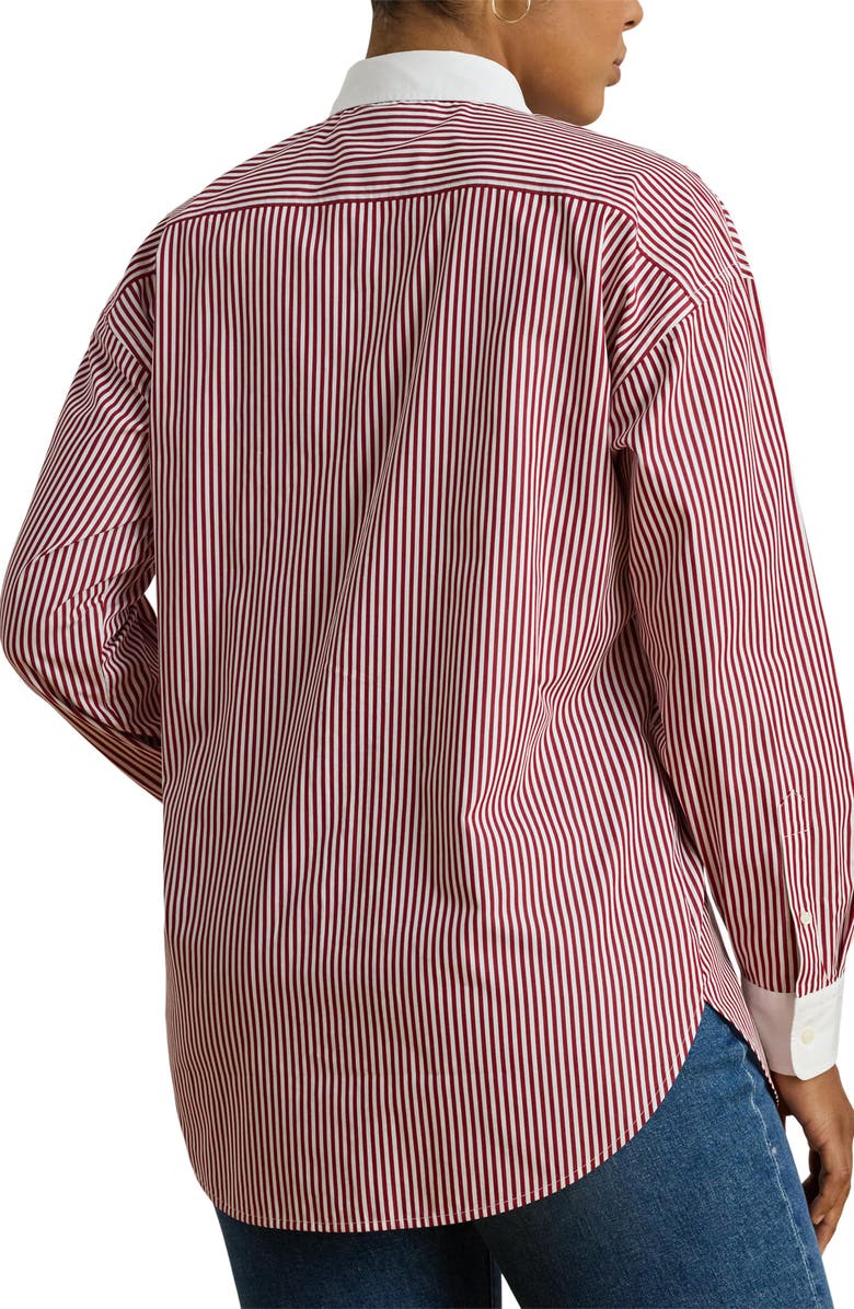 Lauren Ralph Lauren Stripe Cotton Broadcloth Button-Up Shirt, Alternate, color, Burgandy/ White Multi