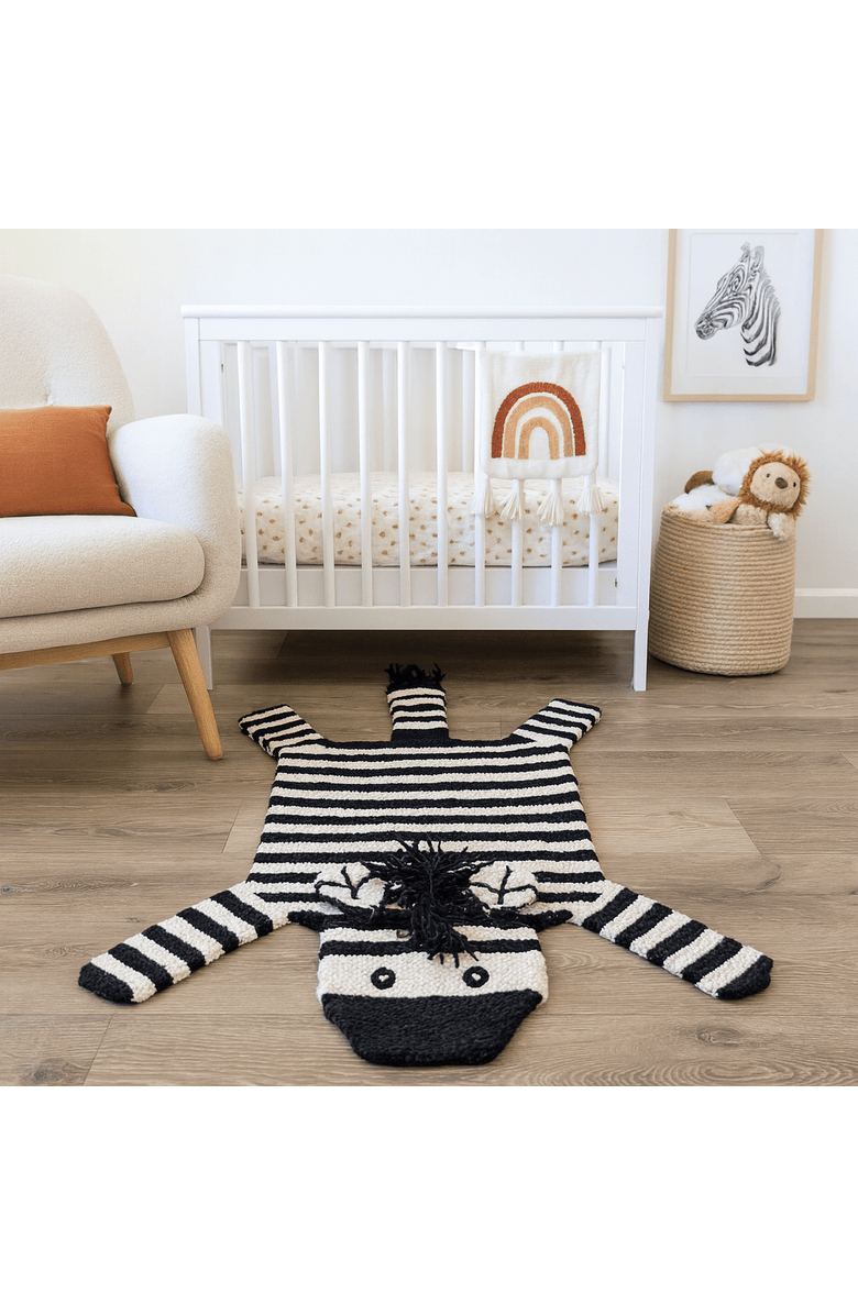 Finn + Emma Organic Wool Play Mat + Nursery Rug | Zebra, Alternate, color, Black