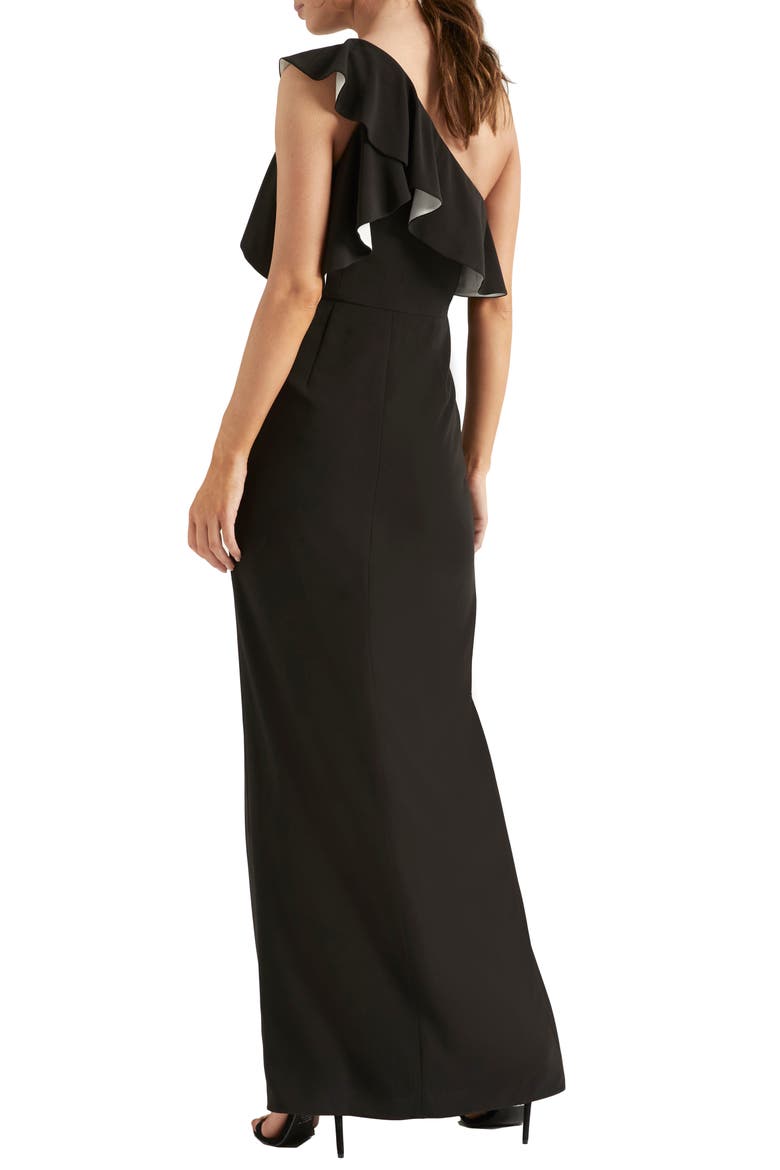Flounce Crepe Gown, Alternate, color, BLACK/ CHALK