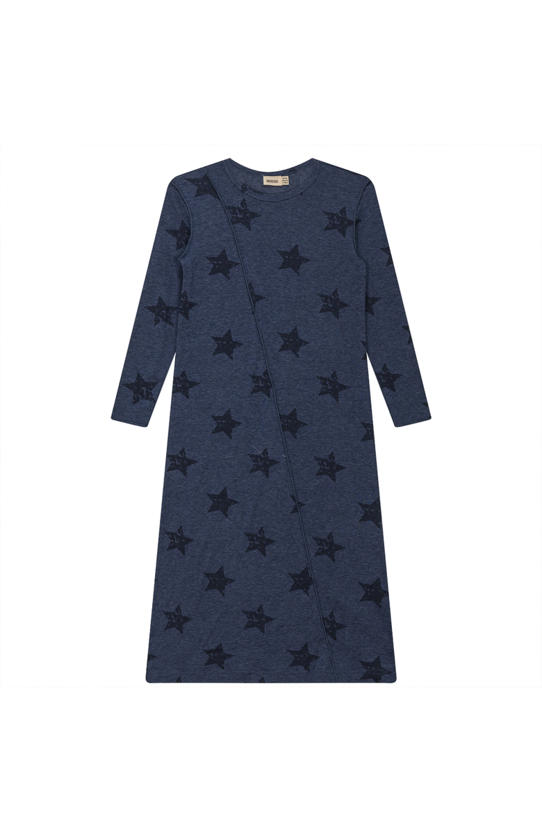 Mocha Distressed Stars Rib Maxi Dress, Main, color, Denim