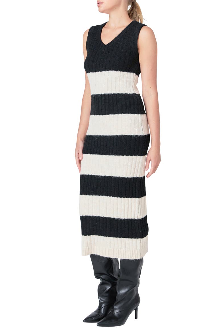 Stripe Midi Sweater Dress, Alternate, color, BLACK/ CREAM