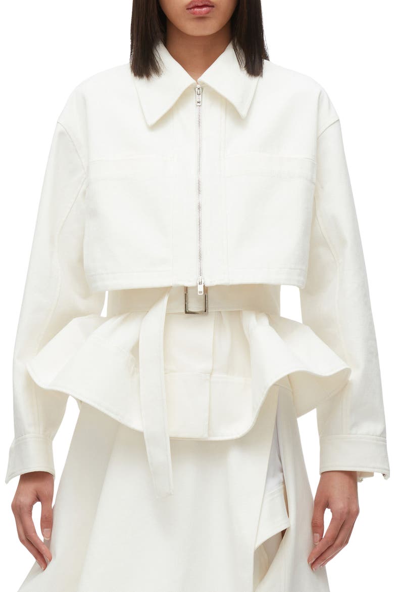Double Layered Belted Silk Organza Jacket, Main, color, IVORY
