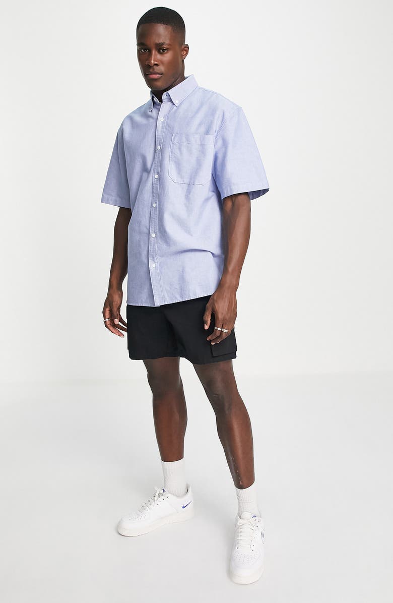 Topman Relaxed Short Sleeve Oxford Button-Down Shirt, Alternate, color,