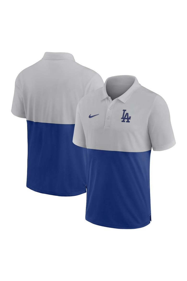 Men's Nike Silver/Royal Los Angeles Dodgers Team Baseline Striped Performance Polo, Main, color, Silver