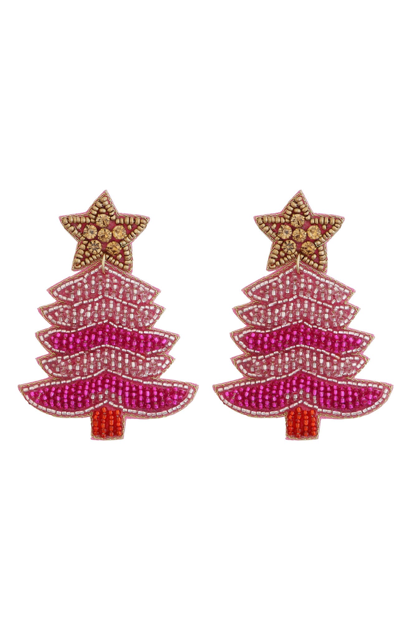 Panacea Pink Beaded Christmas Tree Drop Earrings