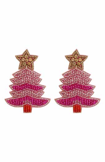 Panacea Pink Beaded Christmas Tree Drop Earrings