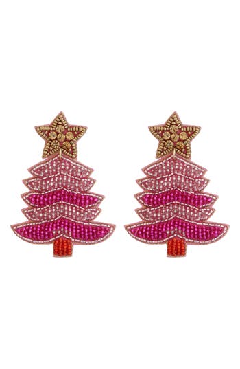 Panacea Pink Beaded Christmas Tree Drop Earrings In Pink