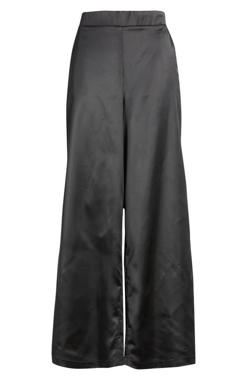 Hue Sateen Wide Leg Pants In Black