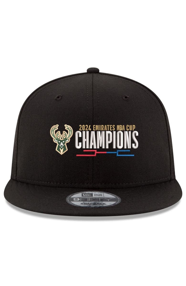 New Era Men's New Era Black Milwaukee Bucks 2024 NBA Cup Champions 9FIFTY Snapback Adjustable Hat, Alternate, color, 