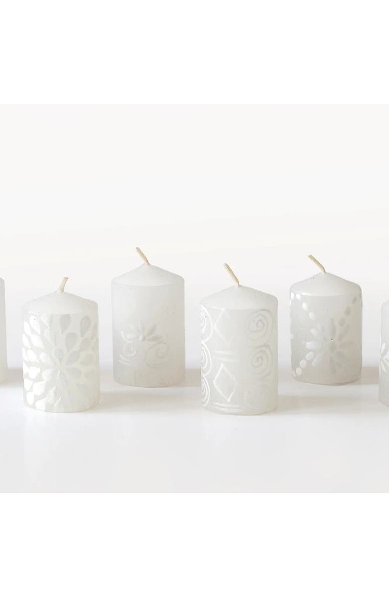 Thumbprint Artifacts White on White Painted Voltive Candles - Set of 6, Main, color, White On White - 2"