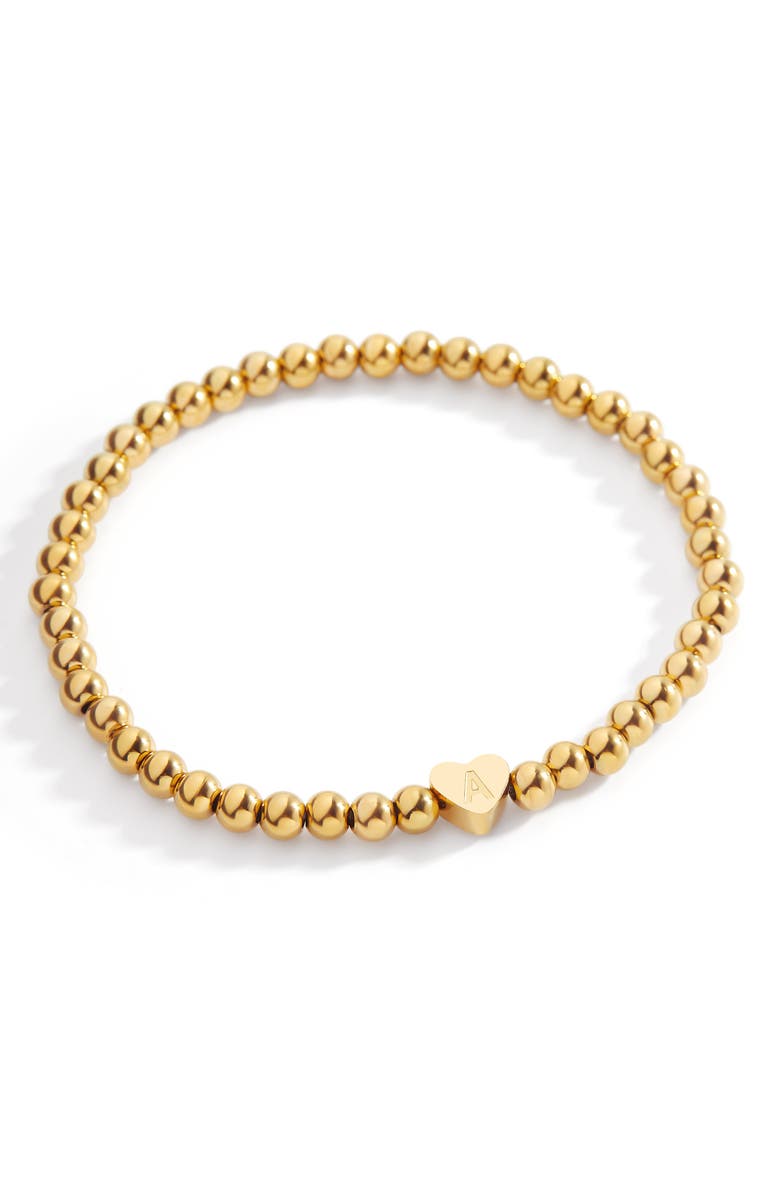 Mint & Lily Gold Beaded with Heart Initial Bracelet, Alternate, color, Letter U