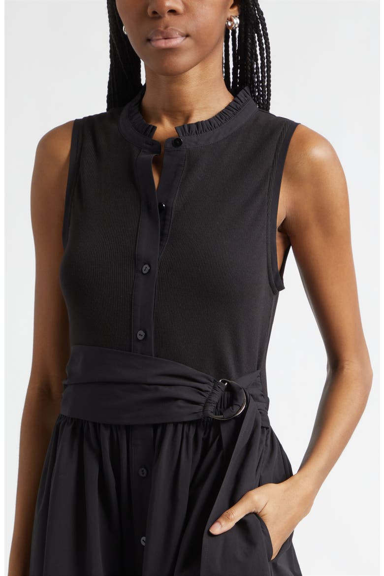 Orla Belted Sleeveless Mixed Media Minidress, Alternate, color, BLACK