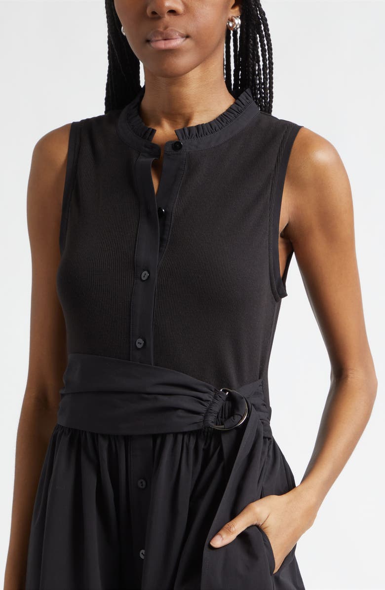 Ramy Brook Orla Belted Sleeveless Mixed Media Minidress, Alternate, color, Black