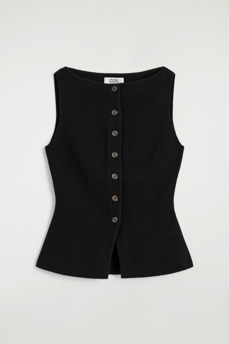 Cotton-Blend Crepe Vest, Alternate, color, BLACK