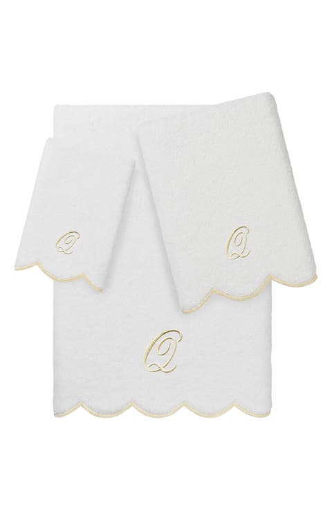 Adornia Scallop Initial 3-Piece Towel Set