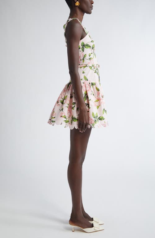 Oscar De La Renta English Rose Print Belted Minidress