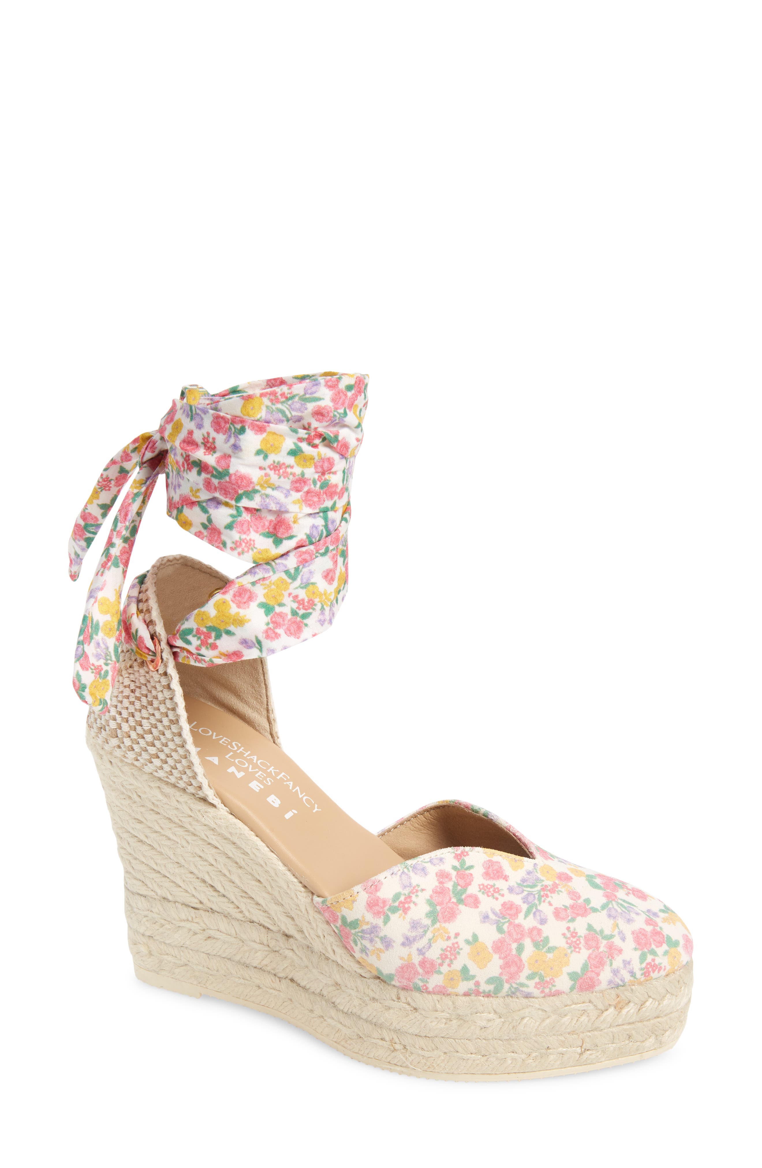 LoveShackFancy Loves Manebí Floral Espadrille Wedge Sandal, Main, color, FRUITY PUNCH