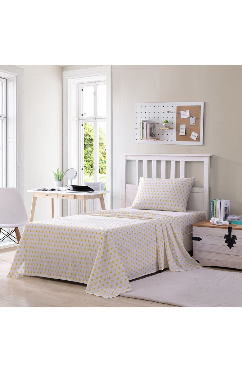 POPPY AND FRITZ Lemon Print 200 Thread Count Cotton Percale Sheet Set, Alternate, color, Bright Yellow