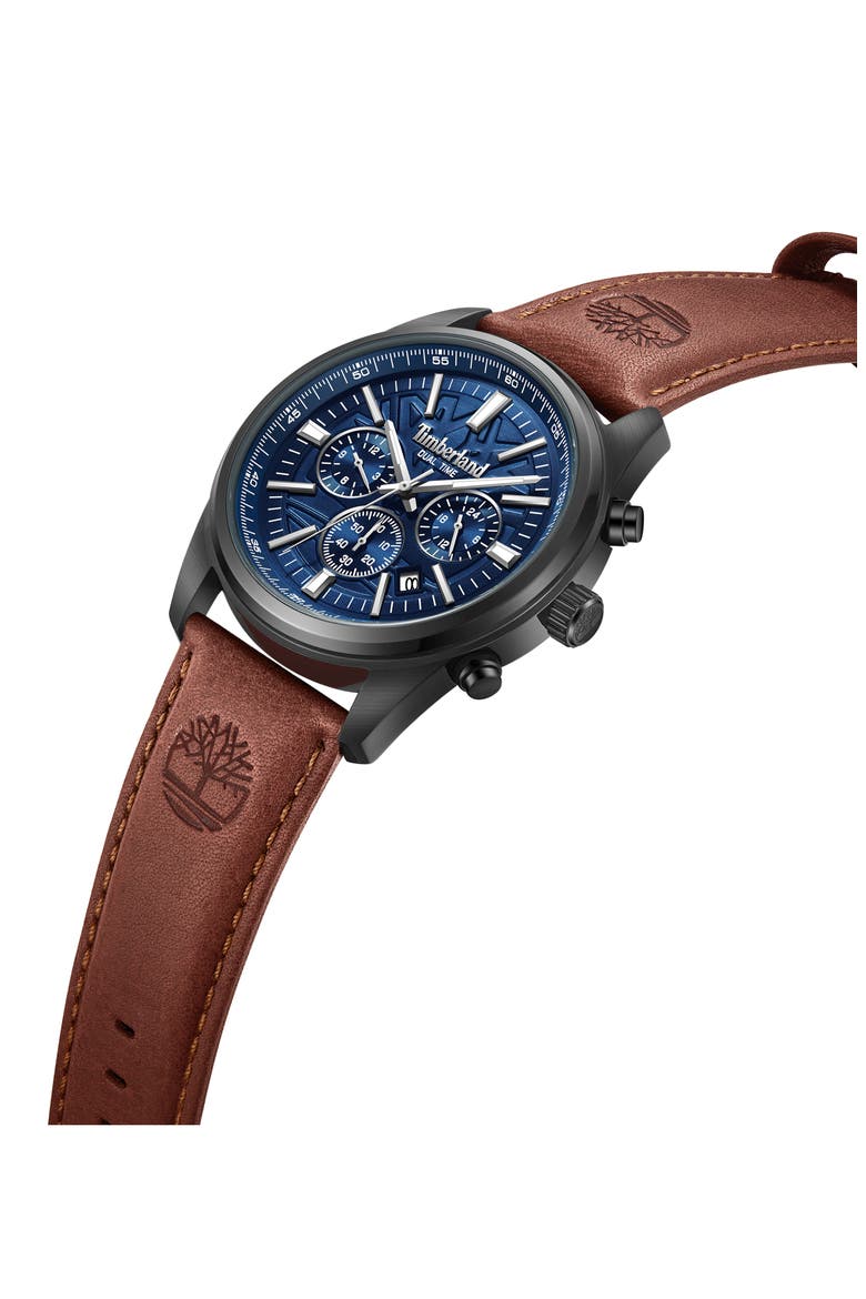 Northbridge Multifunction Chronograph Leather Strap Watch, 45mm, Alternate, color, BROWN