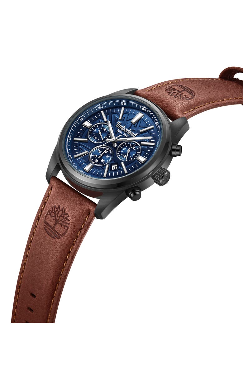 Timberland Northbridge Multifunction Chronograph Leather Strap Watch, 45mm, Alternate, color, Brown