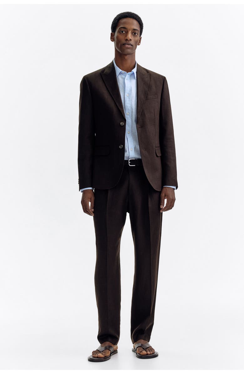 H&M Regular Fit Tailored Linen-blend Trousers, Alternate, color, Dark Brown