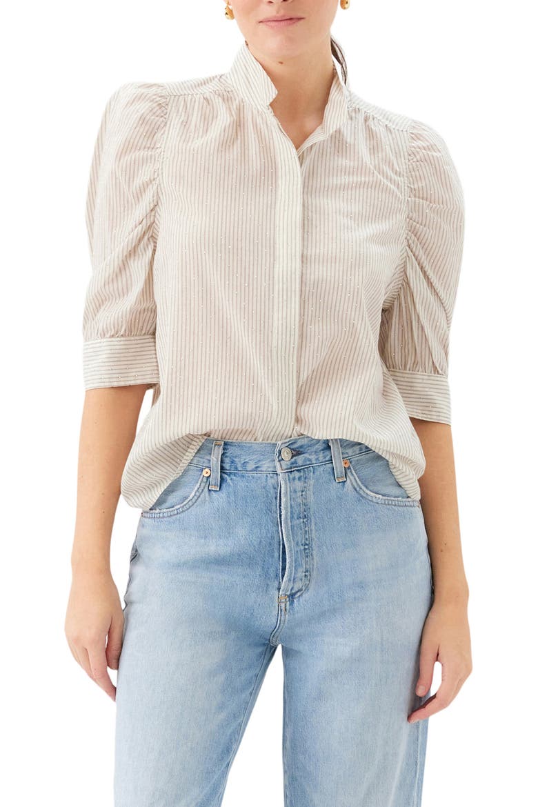 Margot Embellished Stripe Shirt, Main, color, OFF WHITE W/ BLACK
